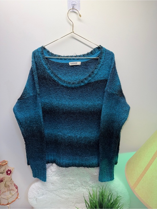 Garage Sweaters - Garage Teal Ombre Knit - Women's Light Weight Cabincore Cozy Warm Soft Sweater 💫